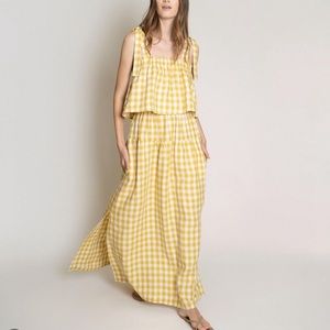 Yellow and White Tiered Maxi Skirt for Casual Wear